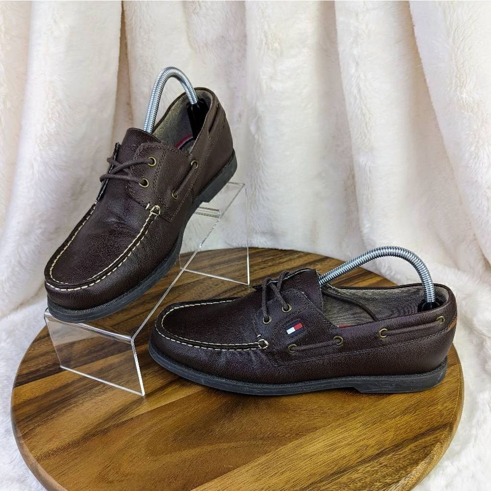 Tommy Hilfiger Mens Leather 2-Eye Low-Top Round Toe Boat Shoes Black Size 9